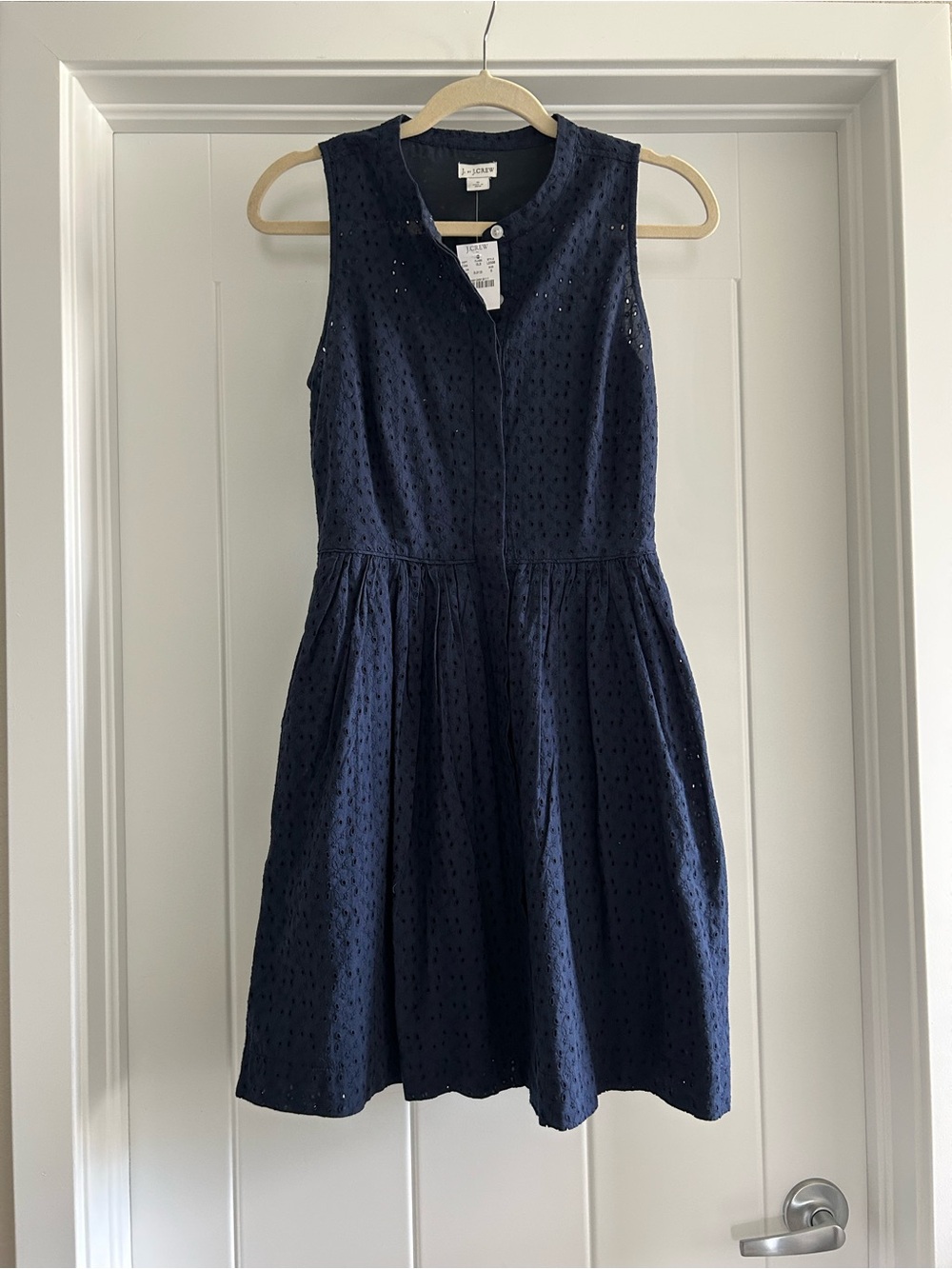 J. Crew Factory Navy Sleeveless Eyelet Dress